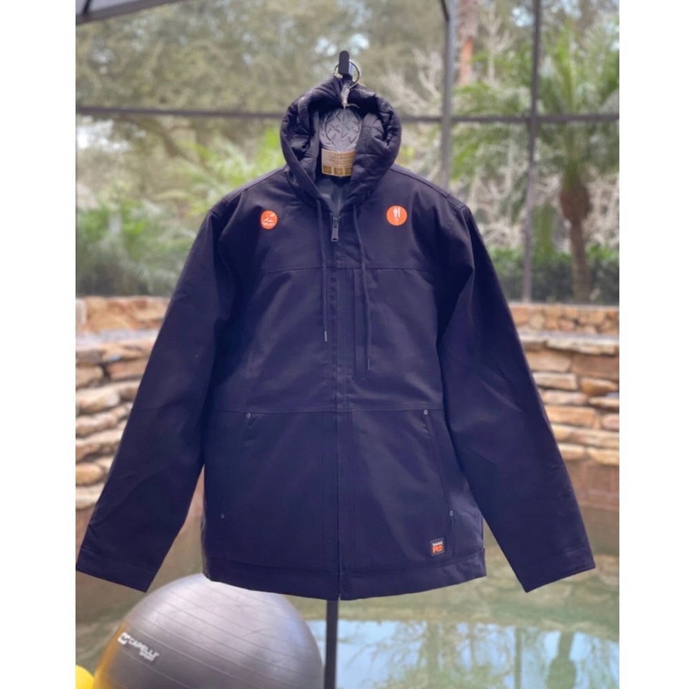 Timberland PRO Mens Black Water Repellent Hooded Canvas Work Jacket Size LT